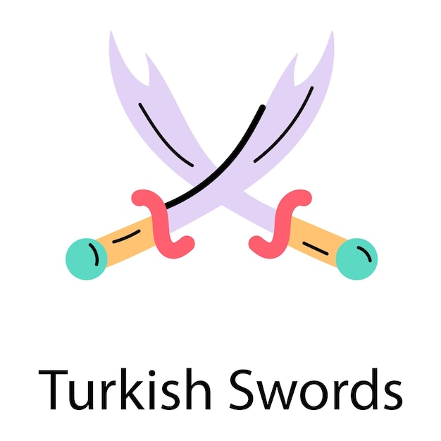 Vector gekruiste turkse zwaarden doodle icoon