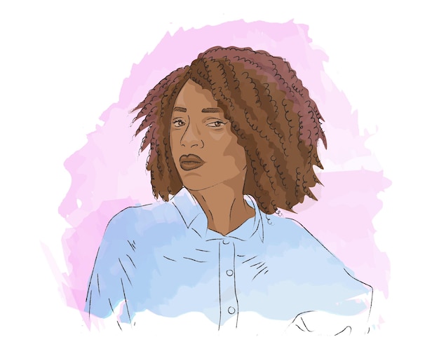 Gekrulde zwarte vrouw aquarel portret