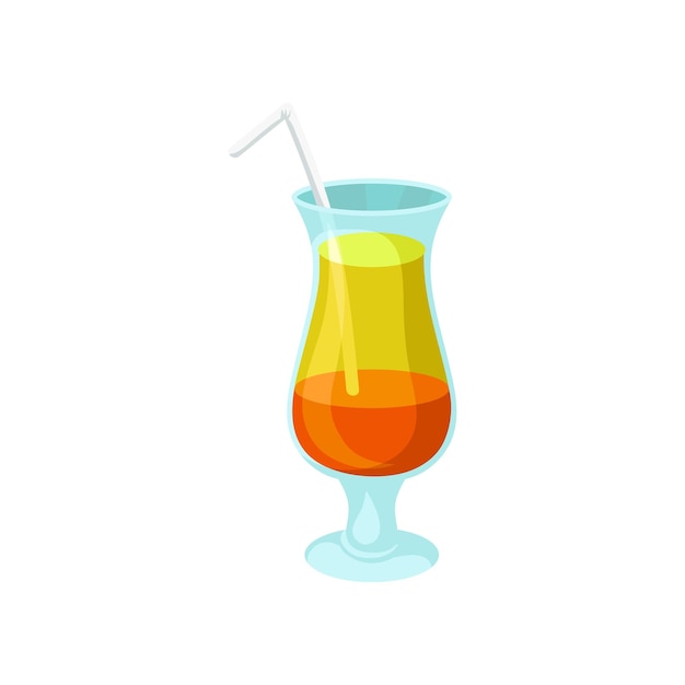 Vector gelaagde oranje en gele alcoholische cocktail met stro cartoon vector illustratie op een witte background