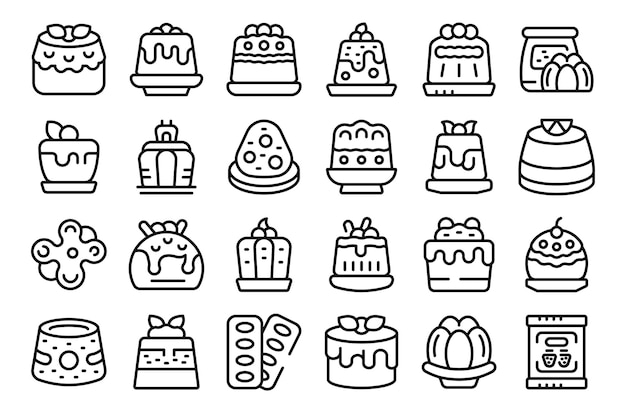 Gelatin icons set outline vector Health dessert Delicious kids