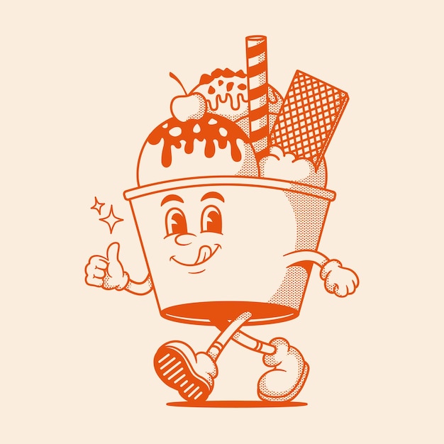 Personaggio gelato ice ceam personaggio mascotte di cartoni animati retro
