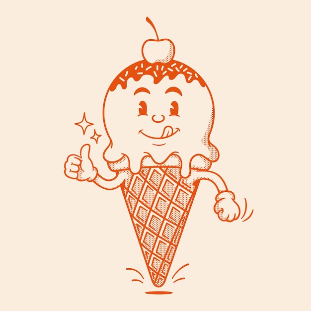 Personaggio gelato ice ceam personaggio mascotte di cartoni animati retro