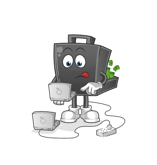 Geld aktetas met laptop mascotte cartoon vector