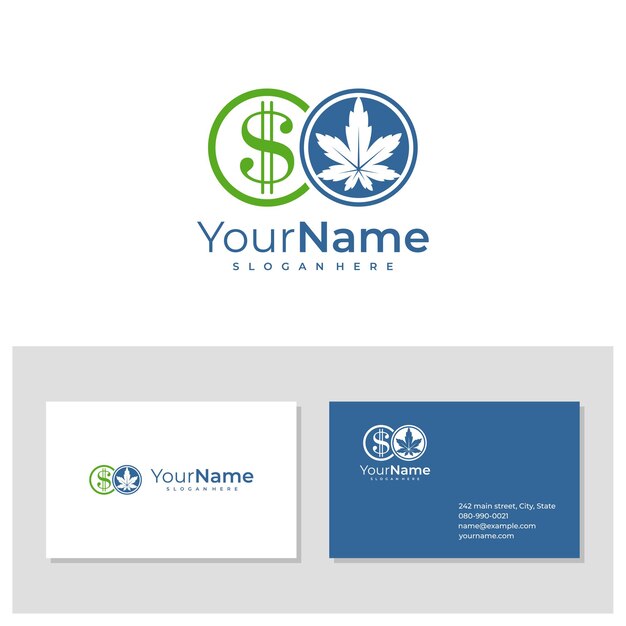 Geld Cannabis-logo met sjabloon voor visitekaartjes Creatieve Cannabis-logo-ontwerpconcepten