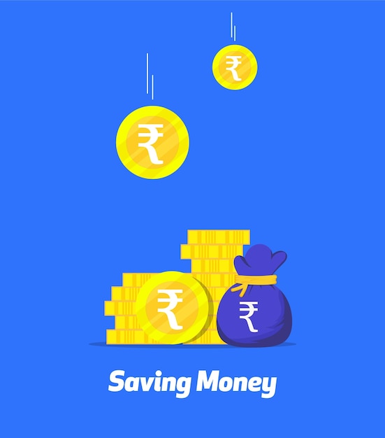 Geld concept vector besparen met geld tas en munt