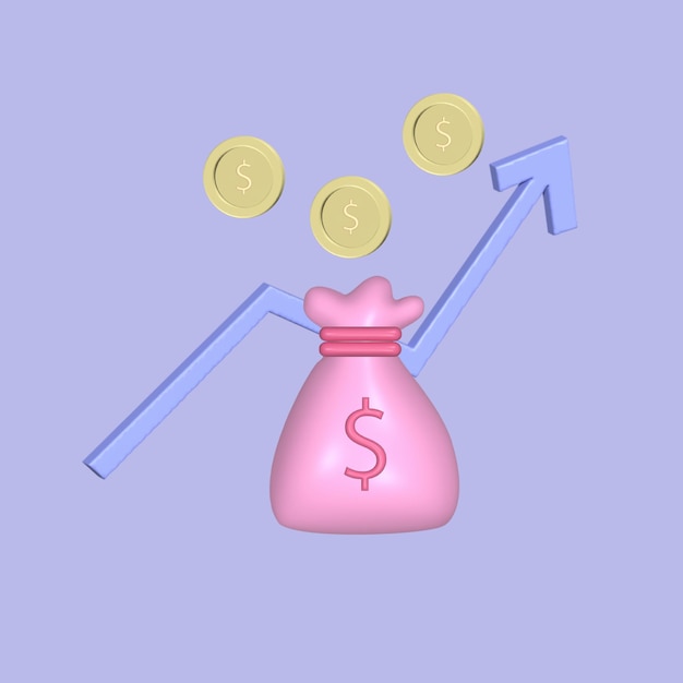 Geld en beleggen Financieel beheerconcept Realistische 3D-object cartoon-stijl