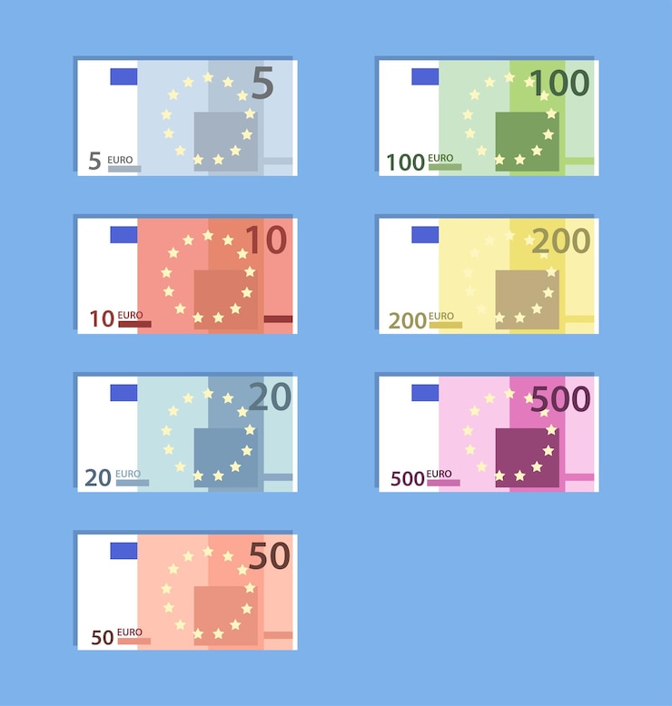 Vector geld eurobankbiljetten eenvoudige vlakke stijl vector illustratie