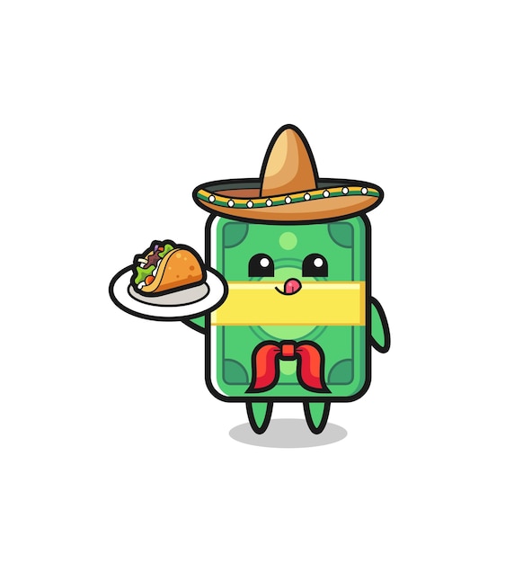 Geld Mexicaanse chef-kok mascotte met een taco