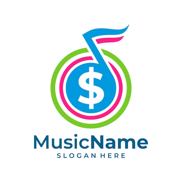 Geld muziek logo Vector muziek geld logo ontwerpsjabloon