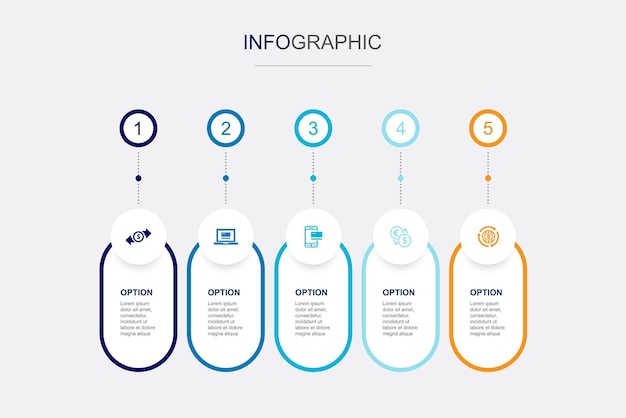 Geld overmaken online betaling mobiel bankieren valuta-omzetter pictogrammen voor overboeking Infographic ontwerpsjabloon Creatief concept met 5 stappen