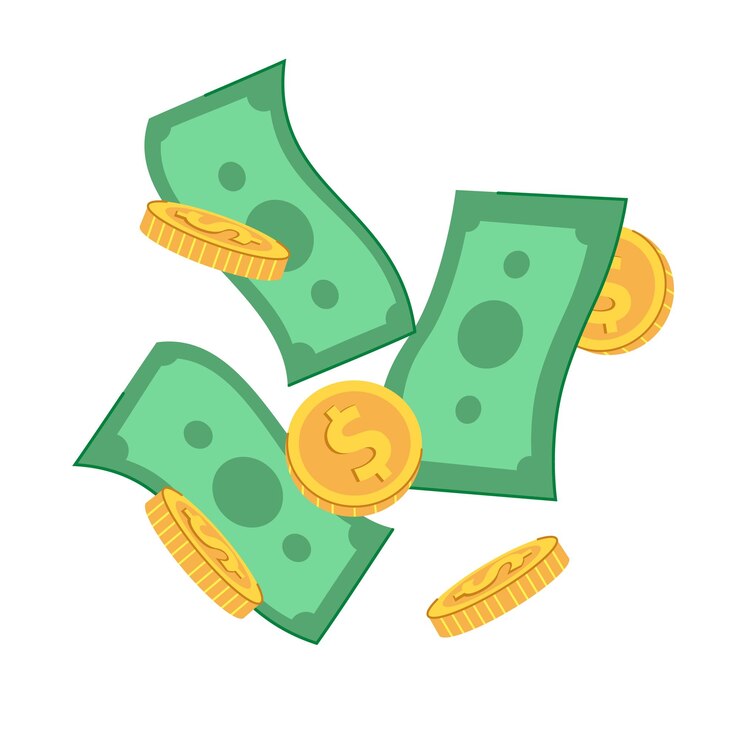 Vector geld papierbiljetten en gouden munten dollar bankbiljetten contant geld financieel concept