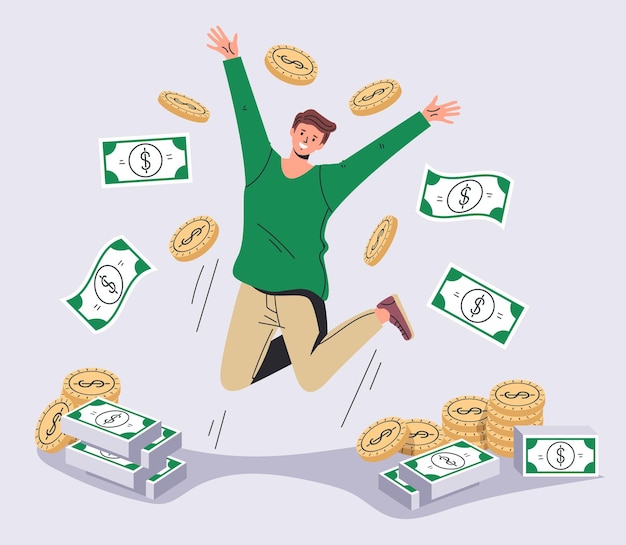 Geld regen rijke rijke gelukkige mensen concept grafisch ontwerp illustratie
