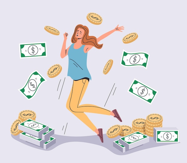 Geld regen rijke rijke gelukkige mensen concept grafisch ontwerp illustratie