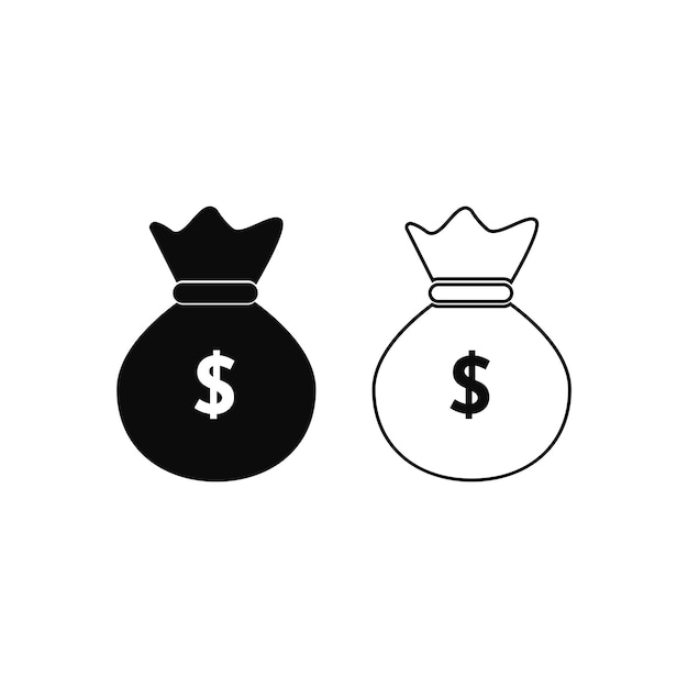 Geld tas pictogram silhouet en lijn op witte achtergrond