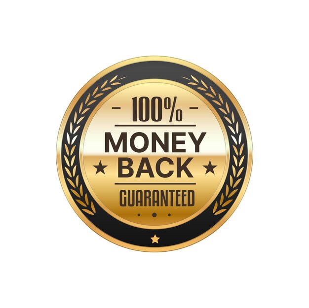 Geld-terug-service gouden badge en label