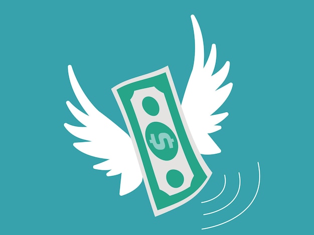 Geld vliegen als een vogel ontwerpconcept vectorillustratie