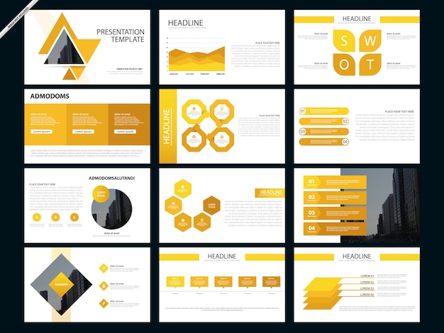 Gele abstracte presentatiesjablonen infographic