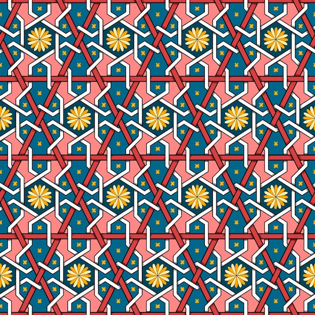 Gele bloem op roze blauw geometrische etnische Oosterse patroon traditioneel ontwerp voor achtergrondtapijtwallpaperclothingwrappingBatikfabric vector illustratie borduurstijl