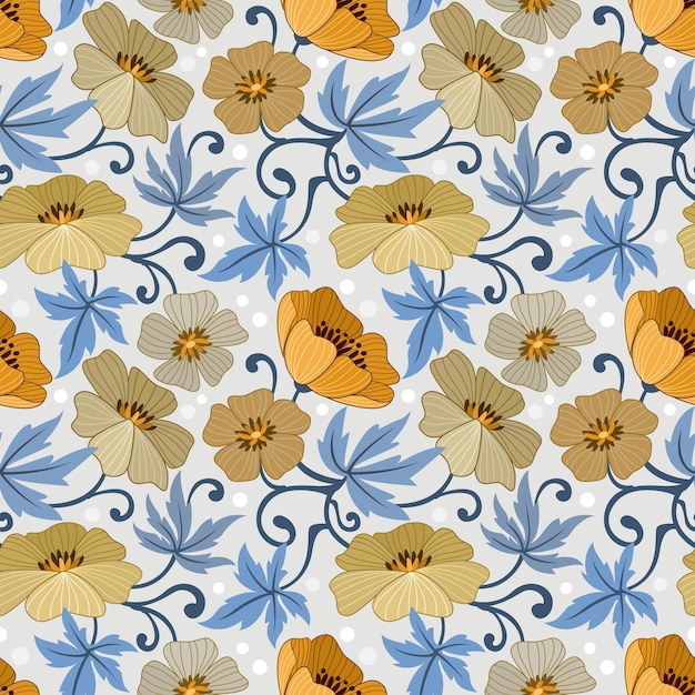 Gele bloemen ontwerpen naadloze patroon voor stof textiel wrap paper achtergrond.