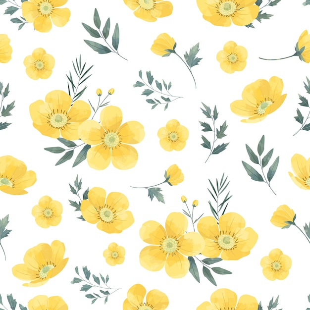 Vector gele buttercup bloem naadloos patroon frame achtergrond