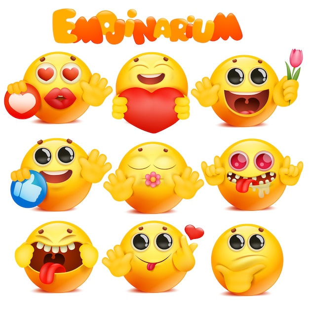 Gele cartoon emoji ronde gezicht karakter grote collectie