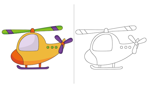 Vector gele cartoon helikopter kleurplaat voor kinderactiviteiten