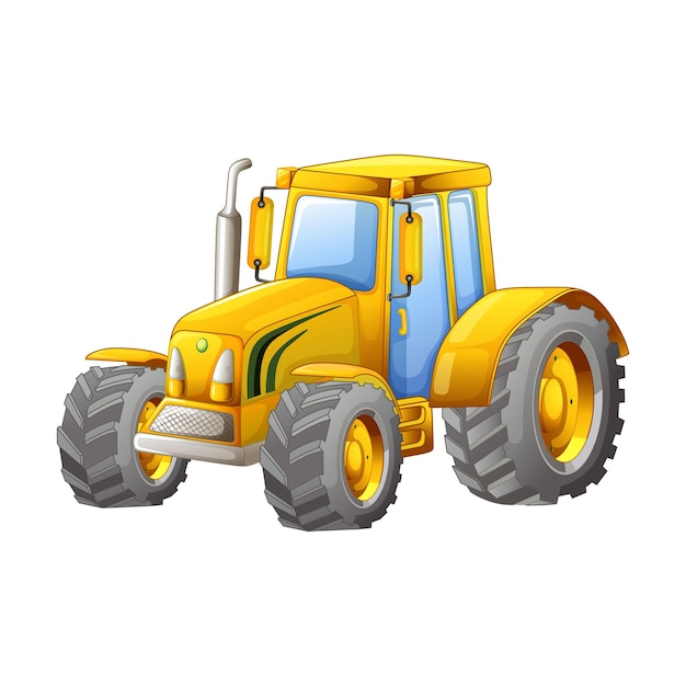 Gele cartoon tractor op witte achtergrond