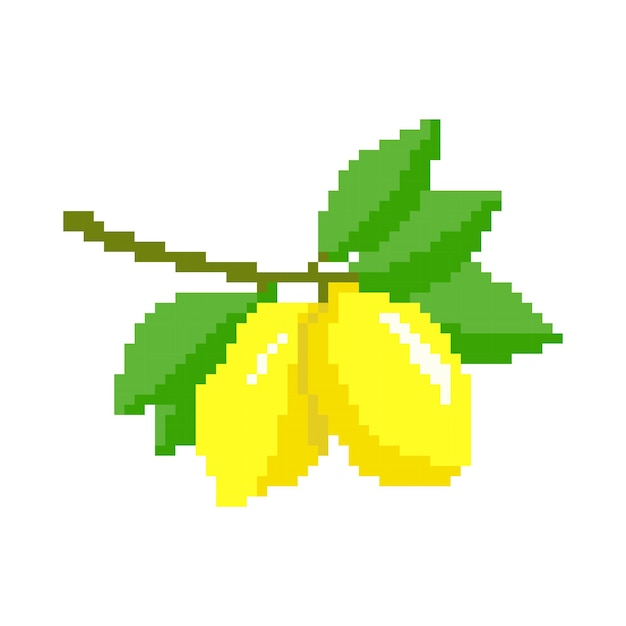 Gele citroenen met groene bladeren op een witte achtergrond citroen pixel kunst illustratie voedsel pictogram vecto
