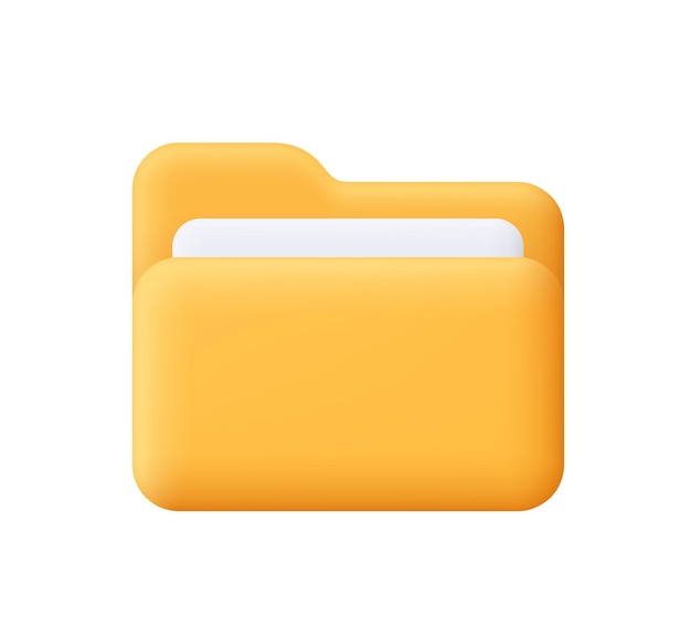 Gele computermap met papieren bestanden documenten 3d vector icoon Cartoon minimale stijl