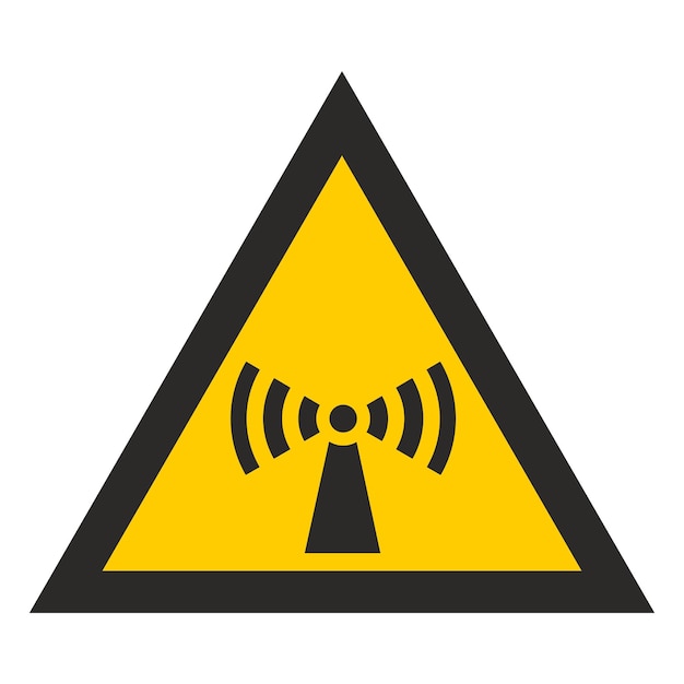 Vector gele driehoek aandacht elektromagnetische straling stralingsgevaar sign geïsoleerd op witte achtergrond