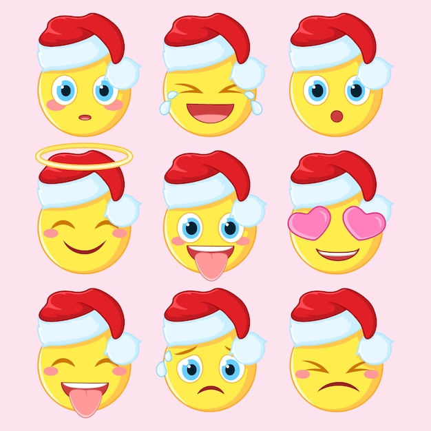 Vector gele emoticon die santa hat draagt