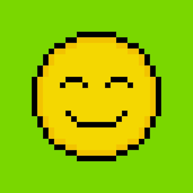 Gele emoticon in pixelkunststijl