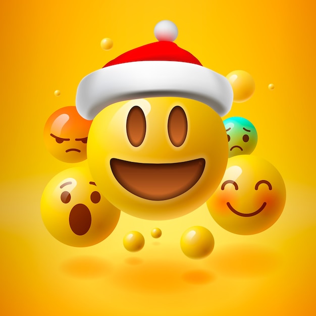 Vector gele emoticons met kerstmuts, kerst emoji concept, illustratie