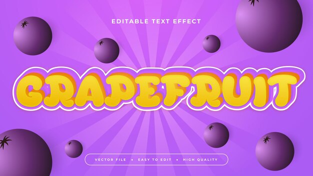 Gele en paarse violette grapefruit 3d bewerkbare tekst effect lettertype vers fruit sap tekst stijl effect