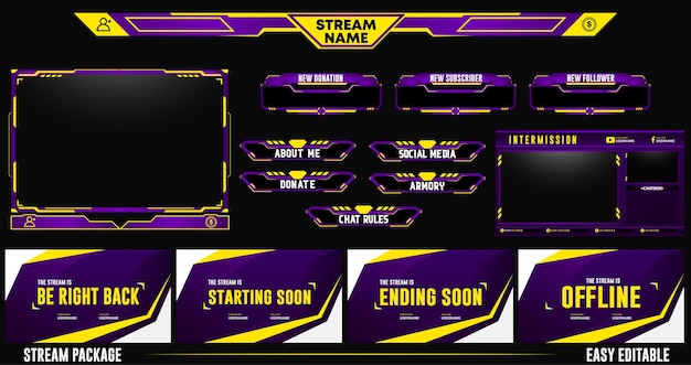 Gele en witte abstracte set van live stream element vector