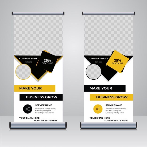 Gele en zwarte corporate roll-up banner ontwerp vector