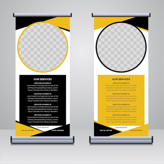 Gele en zwarte zakelijke roll-up banner ontwerp vector