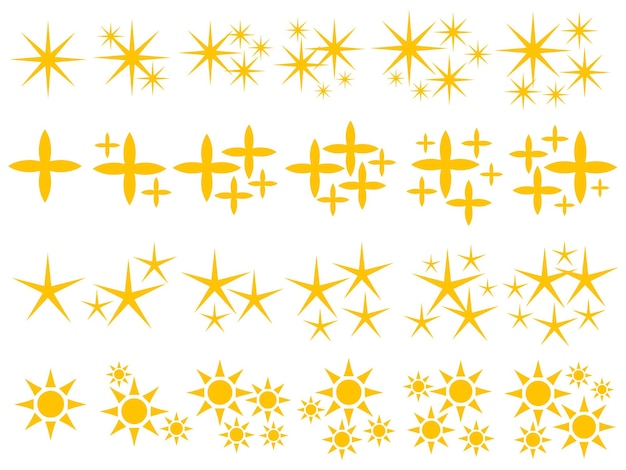 Gele fonkelende fonkelende sterpictogramreeks Platte fonkelende sterpictogramreeksillustratie