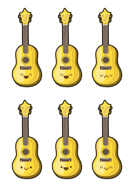 Gele gitaar illustratie kawaii