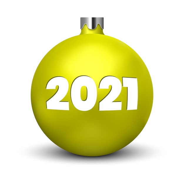 Gele kerstbal met inscriptie 2021.