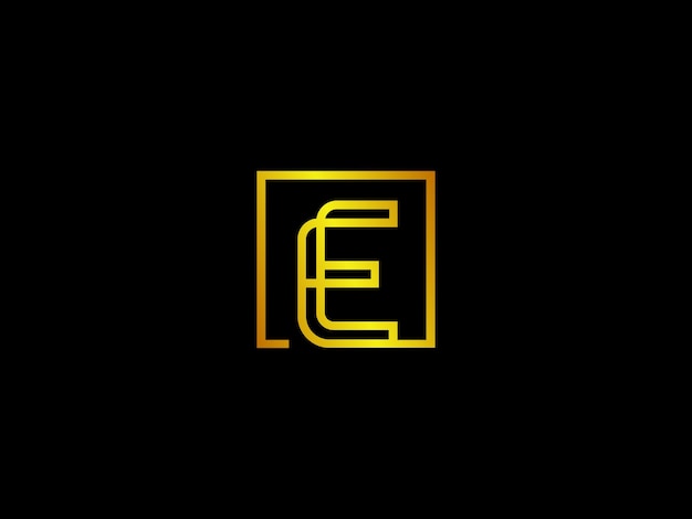 Gele letter e met een vierkant erin