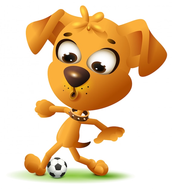 Vector gele leuke hond spelen met voetbal