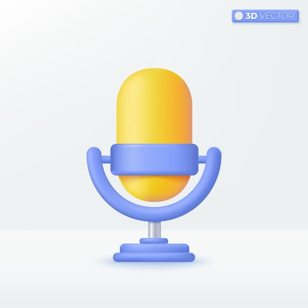 Gele microfoon op stand apparatuur voor audio-uitzendingen 3d vector geïsoleerde illustratie ontwerp cartoon pastel minimalistische stijl die u kunt gebruiken voor muziek karaoke opnamestudio ux ui print advertentie