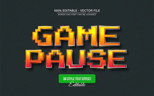 Gele pixel spel pauze tekst effect bewerkbaar