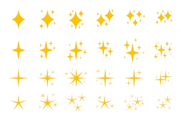 Gele platte sparkles symbolen icon set.