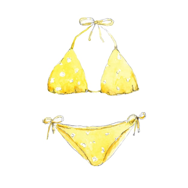 Gele polka dot bikini badpak aquarel hand getekend schattig illustratie geïsoleerd witte achtergrond