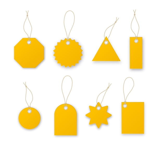 Gele prijskaartjes vector collectie speciale aanbieding of winkelen korting label retail papieren sticker