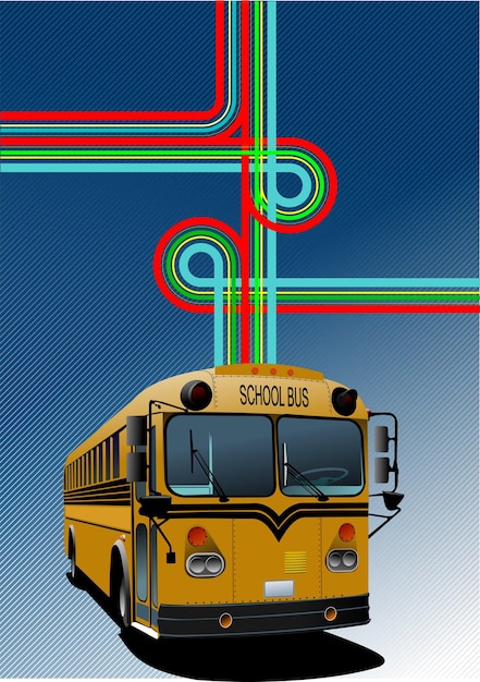 Gele schoolbus op knooppunt achtergrond