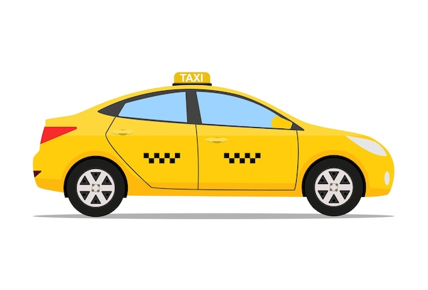 Gele taxi auto, taxi pictogram, bel taxi concept, vectorillustratie in eenvoudig plat ontwerp geïsoleerd op een witte achtergrond