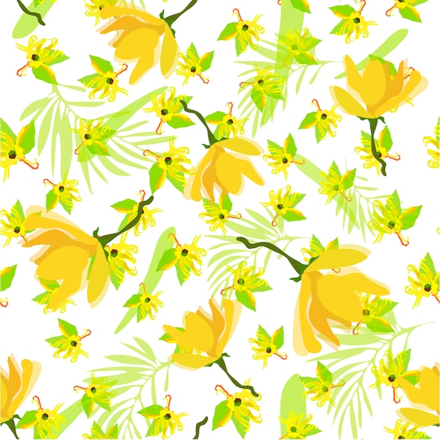 Gele vanille bloemen schets ylang ylang olie Organische bloemmotief Tropische illustratie
